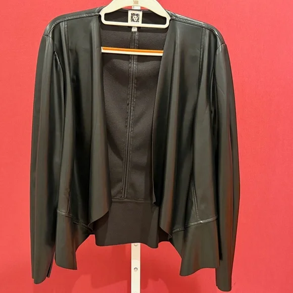 Anne Klein Black Open-Front Faux Leather Jacket